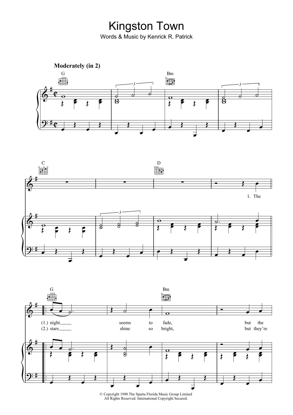 UB40 Kingston Town sheet music notes and chords arranged for Piano, Vocal & Guitar Chords