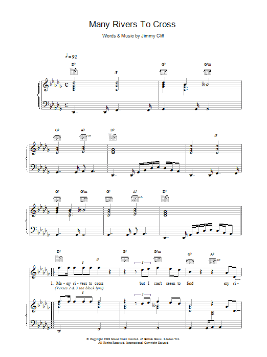 UB40 Many Rivers To Cross sheet music notes and chords arranged for Piano, Vocal & Guitar Chords