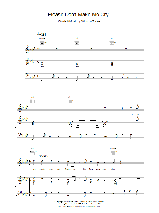 UB40 Please Don't Make Me Cry sheet music notes and chords arranged for Piano, Vocal & Guitar Chords