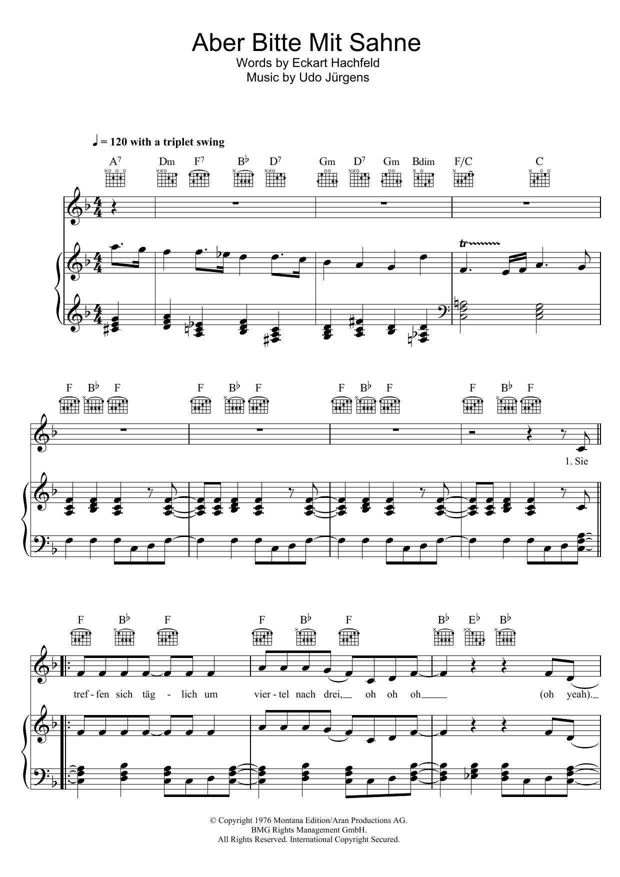 Udo Jurgens Aber Bitte Mit Sahne sheet music notes and chords arranged for Piano, Vocal & Guitar Chords