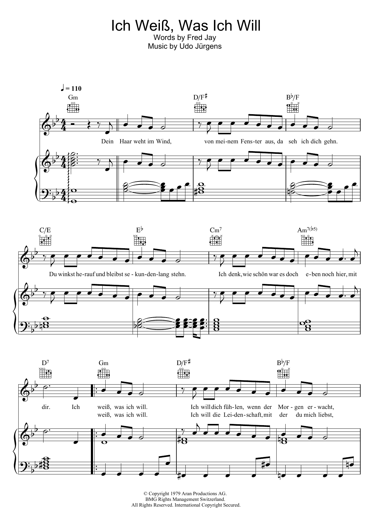 Udo Jurgens Ich Weiss, Was Ich Will sheet music notes and chords arranged for Piano, Vocal & Guitar Chords