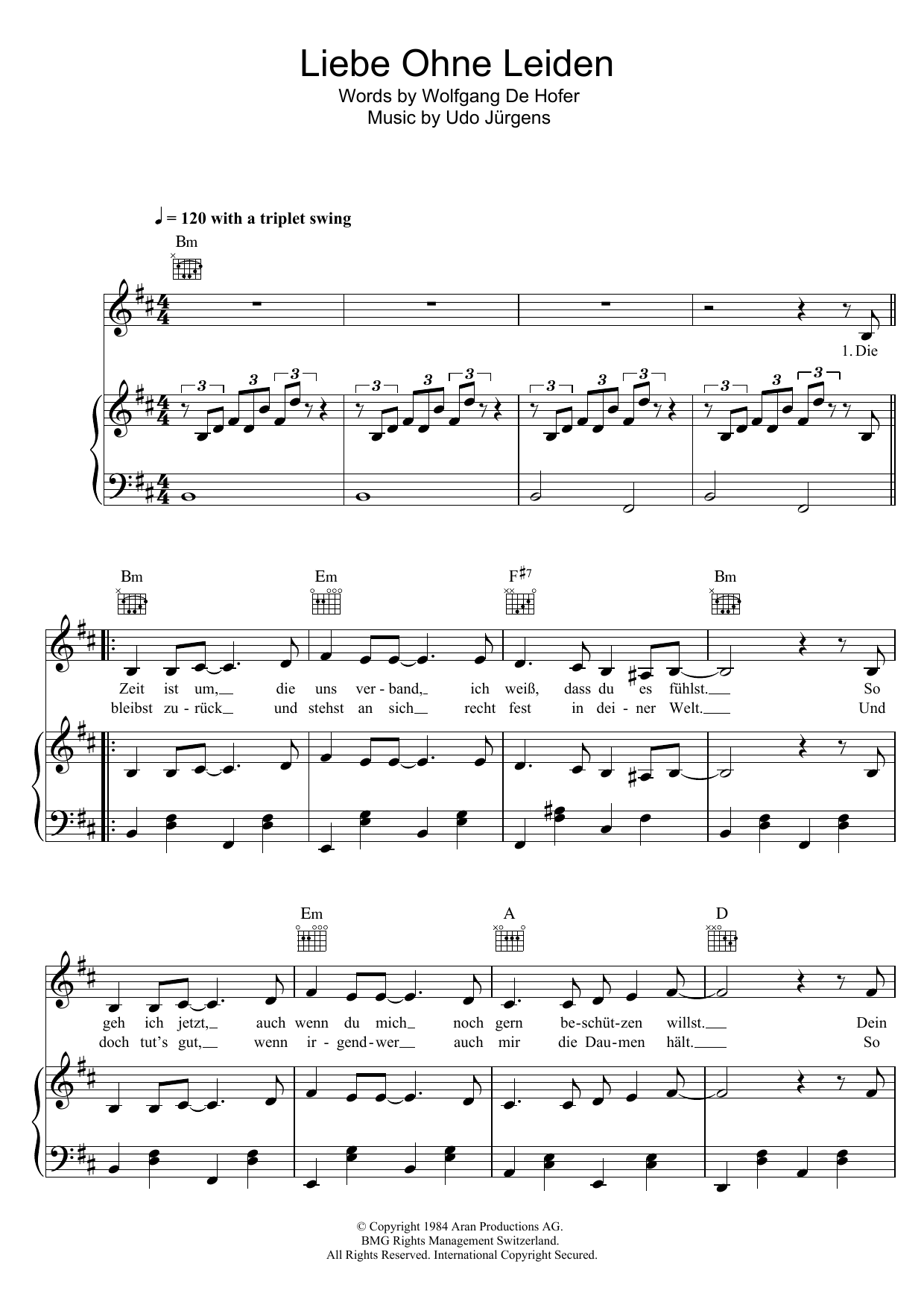 Udo Jurgens Liebe Ohne Leiden sheet music notes and chords arranged for Piano, Vocal & Guitar Chords