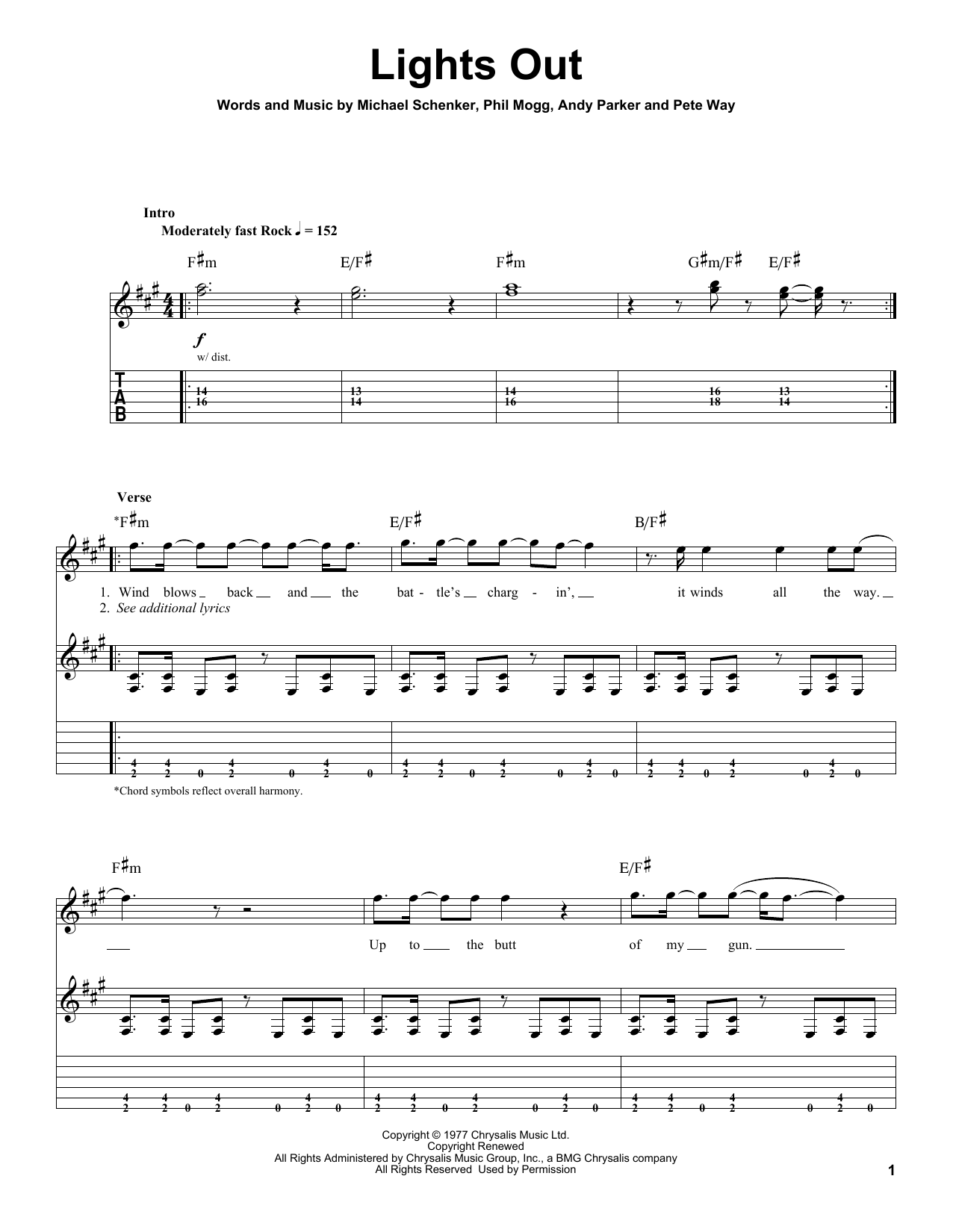 UFO Lights Out sheet music notes and chords arranged for Easy Guitar Tab