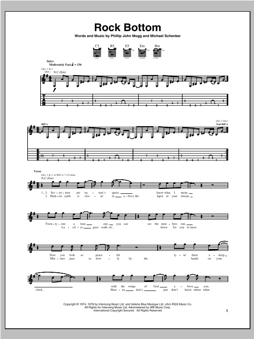 UFO Rock Bottom sheet music notes and chords arranged for Guitar Tab (Single Guitar)