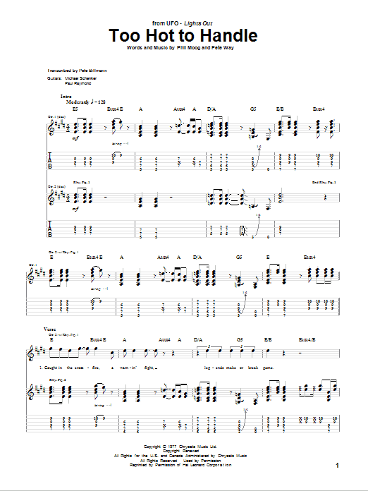 UFO Too Hot To Handle sheet music notes and chords arranged for Guitar Tab (Single Guitar)