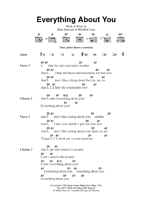 Ugly Kid Joe Everything About You sheet music notes and chords arranged for Guitar Chords/Lyrics