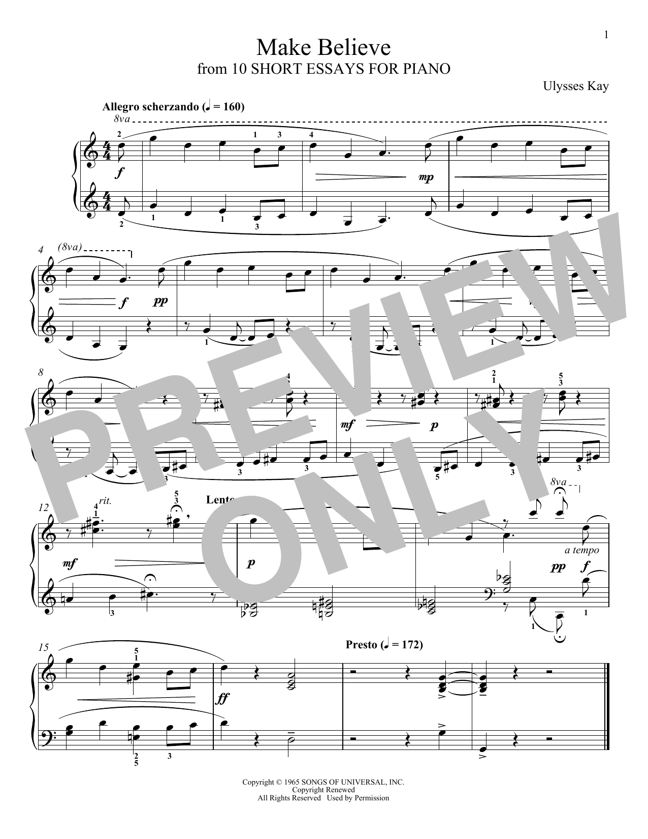 Ulysses Kay Make Believe sheet music notes and chords arranged for Piano Solo