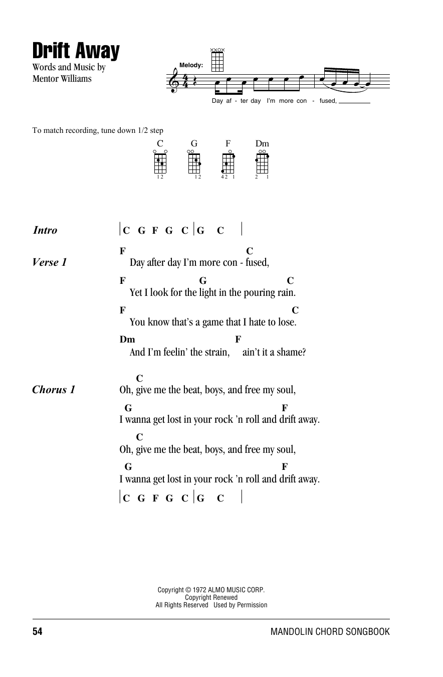 Uncle Kracker Drift Away (feat. Dobie Gray) sheet music notes and chords arranged for Mandolin Chords/Lyrics