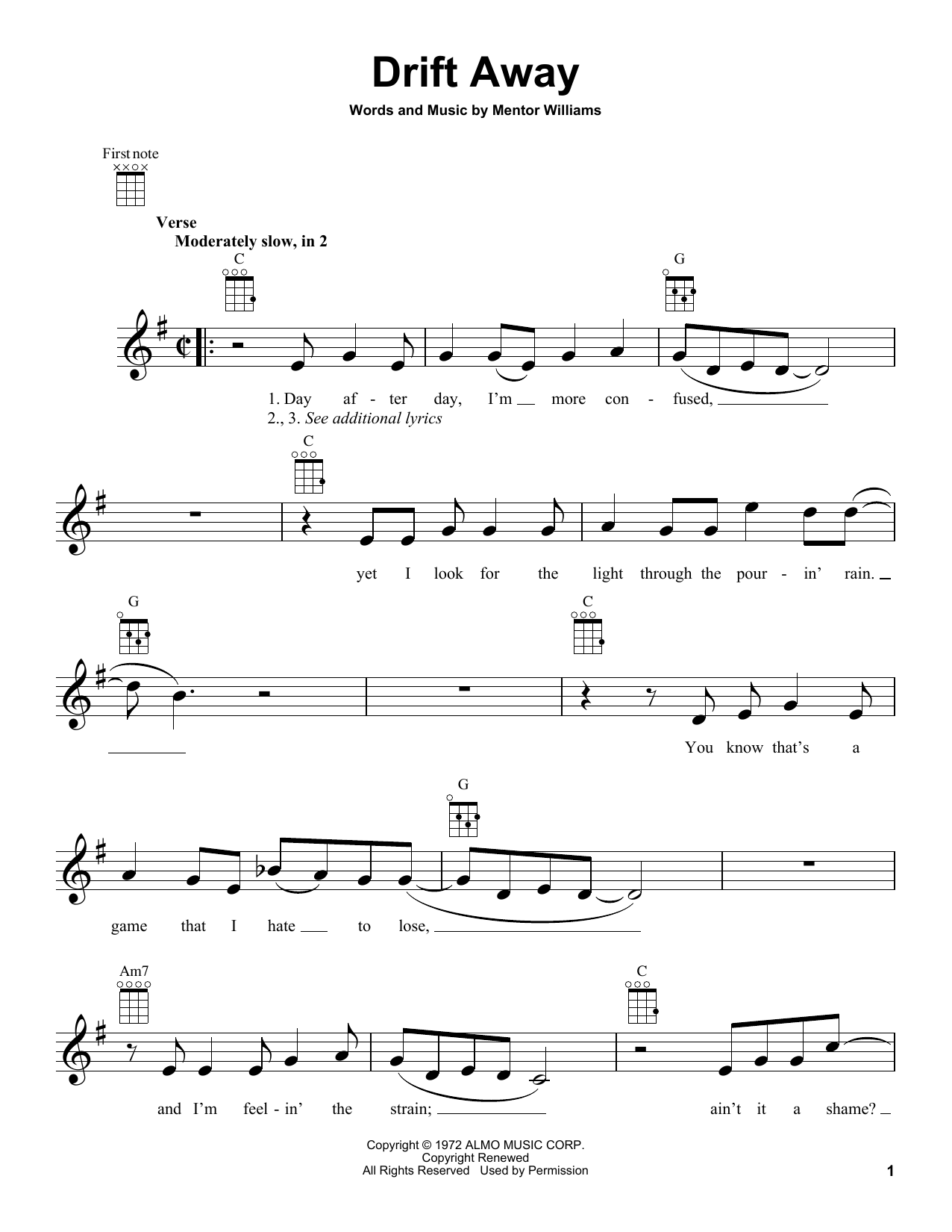 Uncle Kracker Drift Away (feat. Dobie Gray) sheet music notes and chords arranged for Lead Sheet / Fake Book