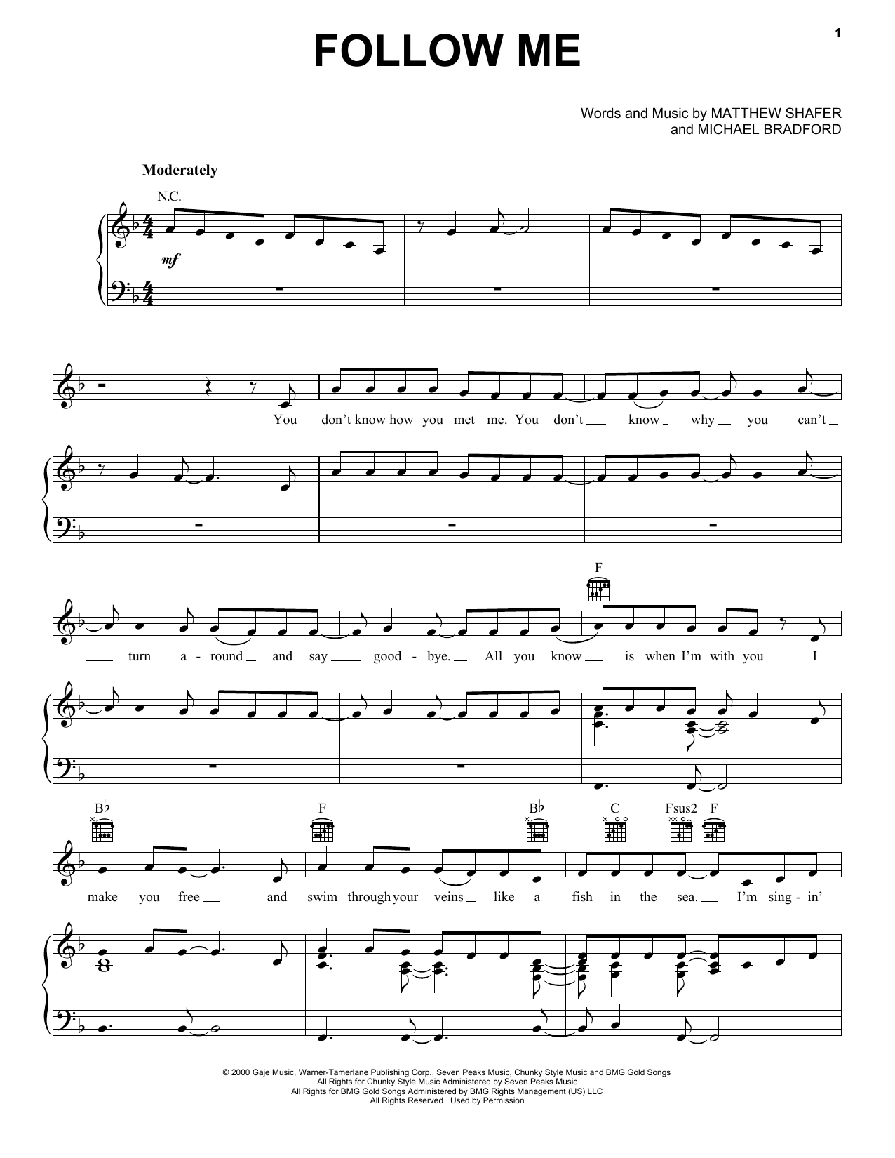 Uncle Kracker Follow Me sheet music notes and chords arranged for Easy Guitar Tab
