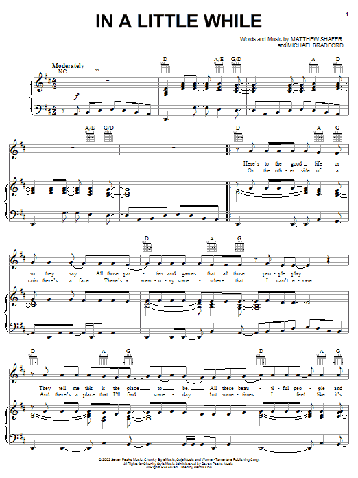 Uncle Kracker In A Little While sheet music notes and chords arranged for Guitar Tab