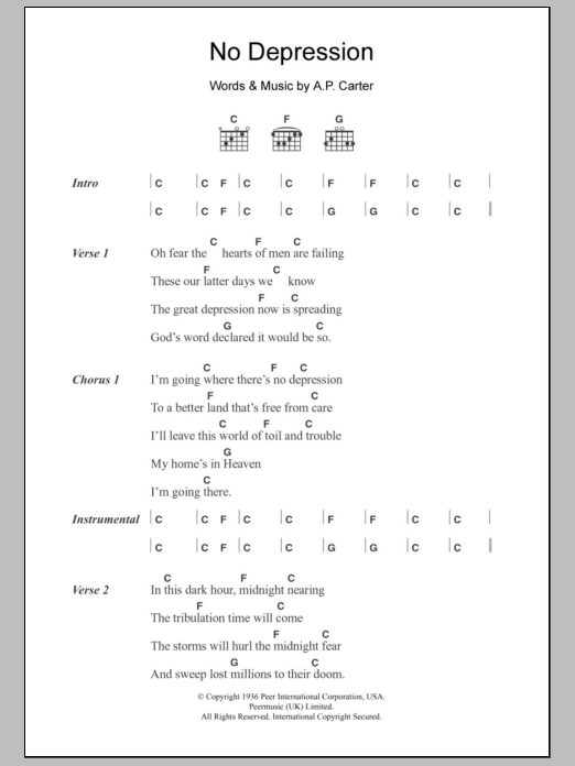 Uncle Tupelo No Depression sheet music notes and chords arranged for Guitar Chords/Lyrics