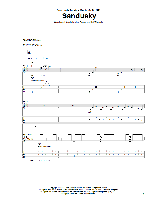 Uncle Tupelo Sandusky sheet music notes and chords arranged for Guitar Tab