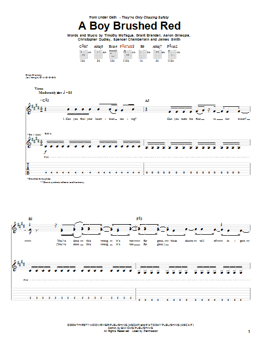 Underoath A Boy Brushed Red sheet music notes and chords arranged for Guitar Tab