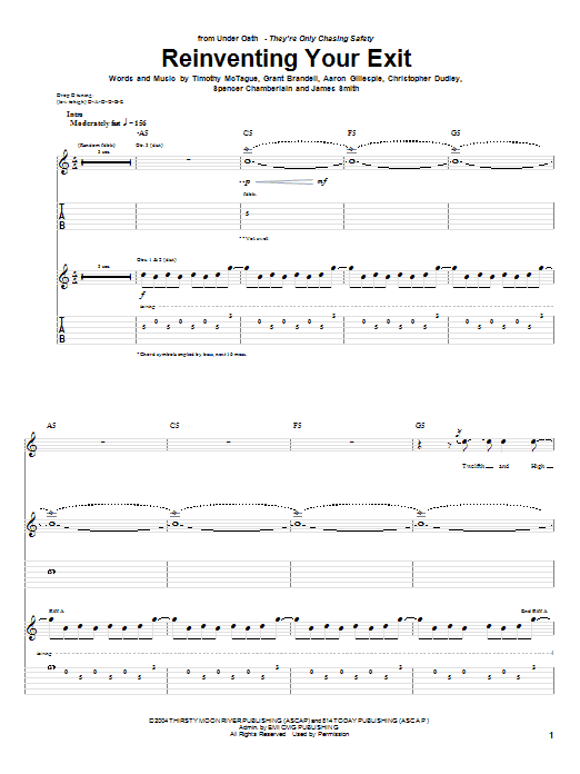 Underoath Reinventing Your Exit sheet music notes and chords arranged for Guitar Tab