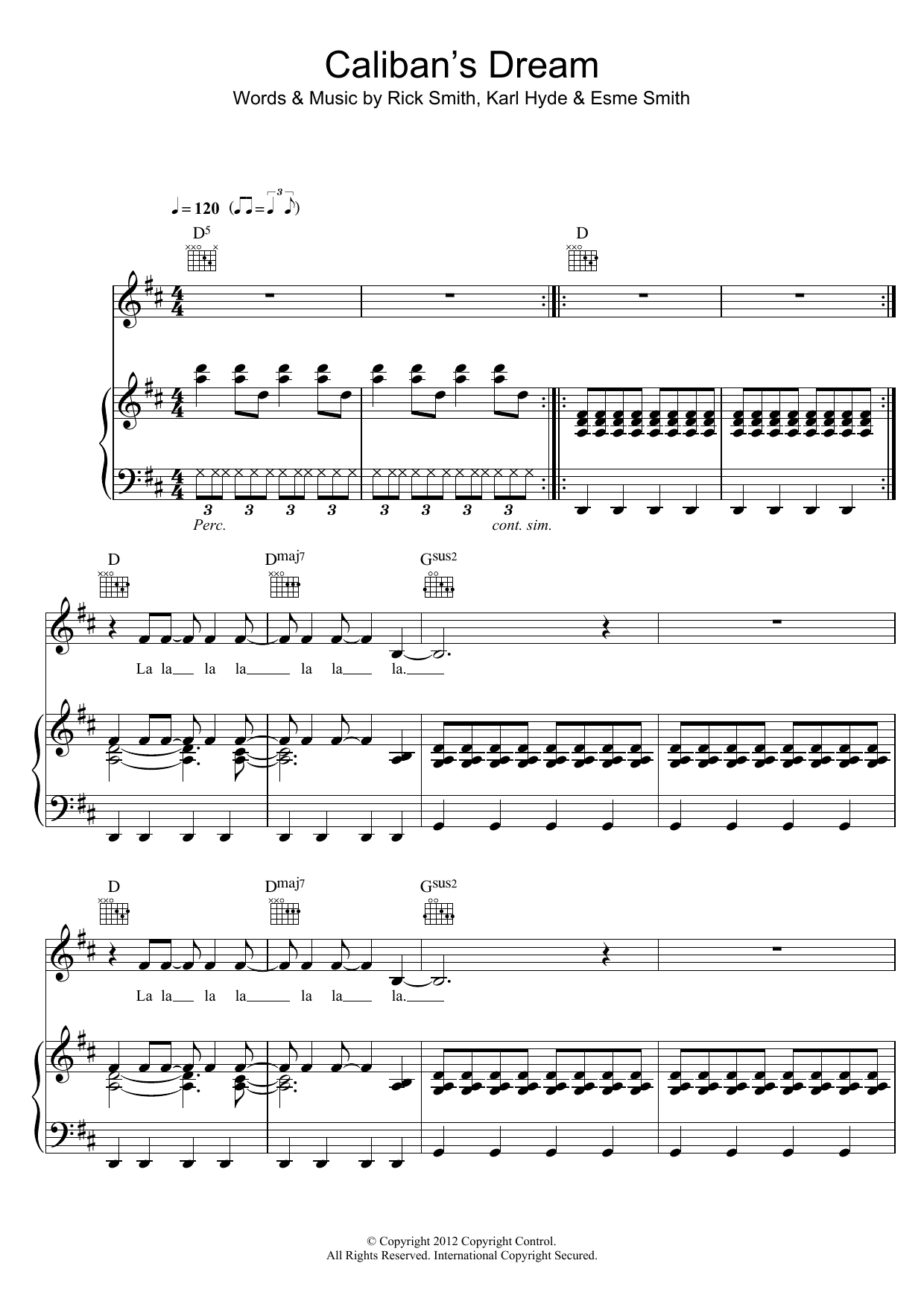 Underworld Caliban's Dream sheet music notes and chords arranged for Piano, Vocal & Guitar Chords