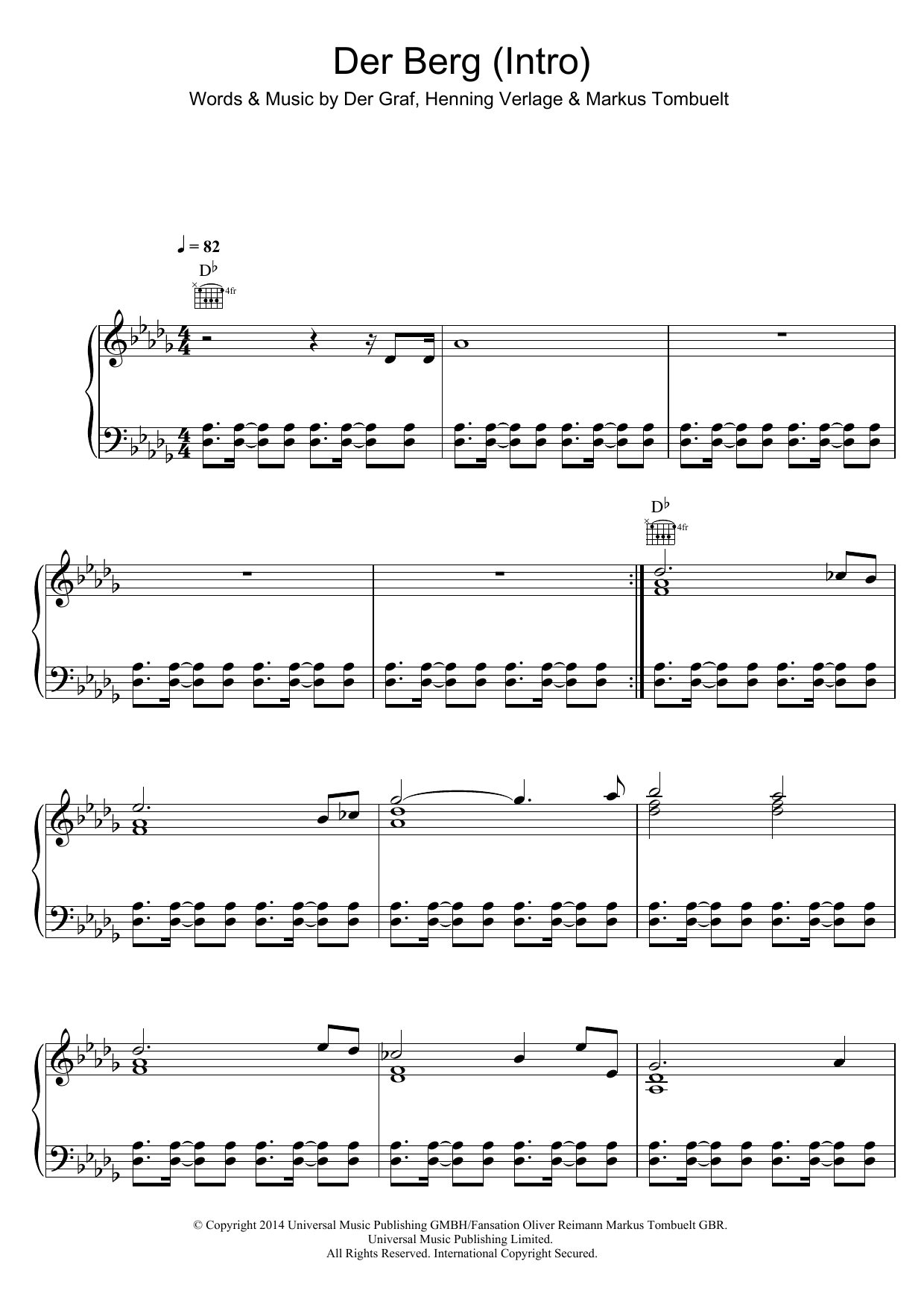 Unheilig Der Berg (Intro) sheet music notes and chords arranged for Piano, Vocal & Guitar Chords