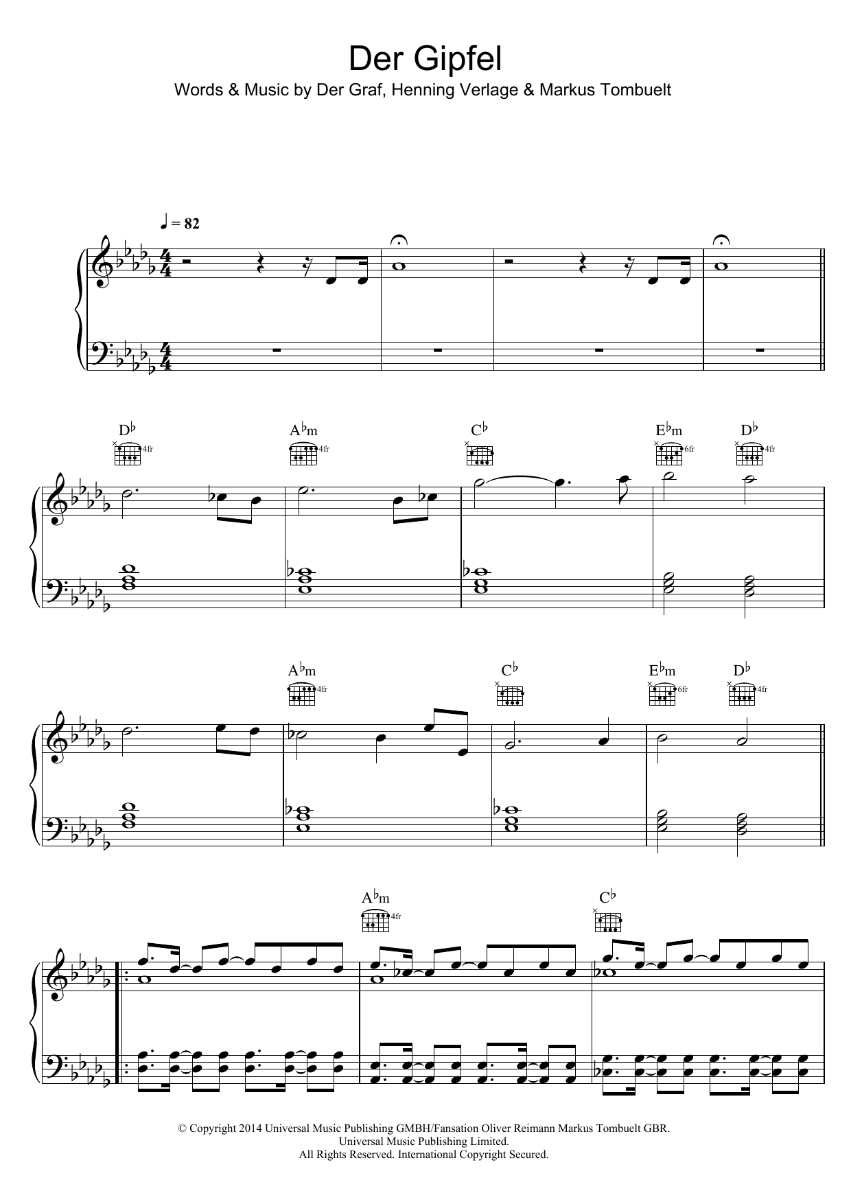 Unheilig Der Gipfel sheet music notes and chords arranged for Piano, Vocal & Guitar Chords