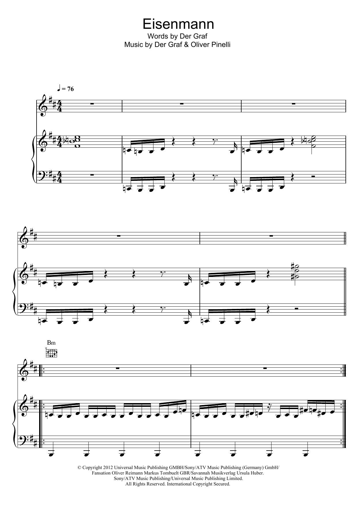 Unheilig Eisenmann sheet music notes and chords arranged for Piano, Vocal & Guitar Chords