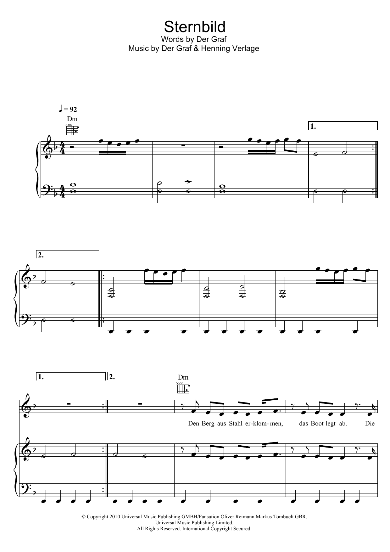 Unheilig Sternbild sheet music notes and chords arranged for Piano, Vocal & Guitar Chords