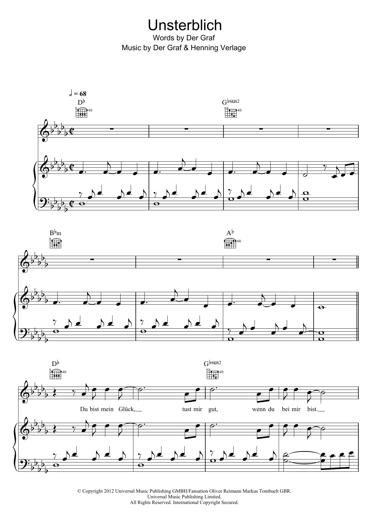 Unheilig Unsterblich sheet music notes and chords arranged for Piano, Vocal & Guitar Chords