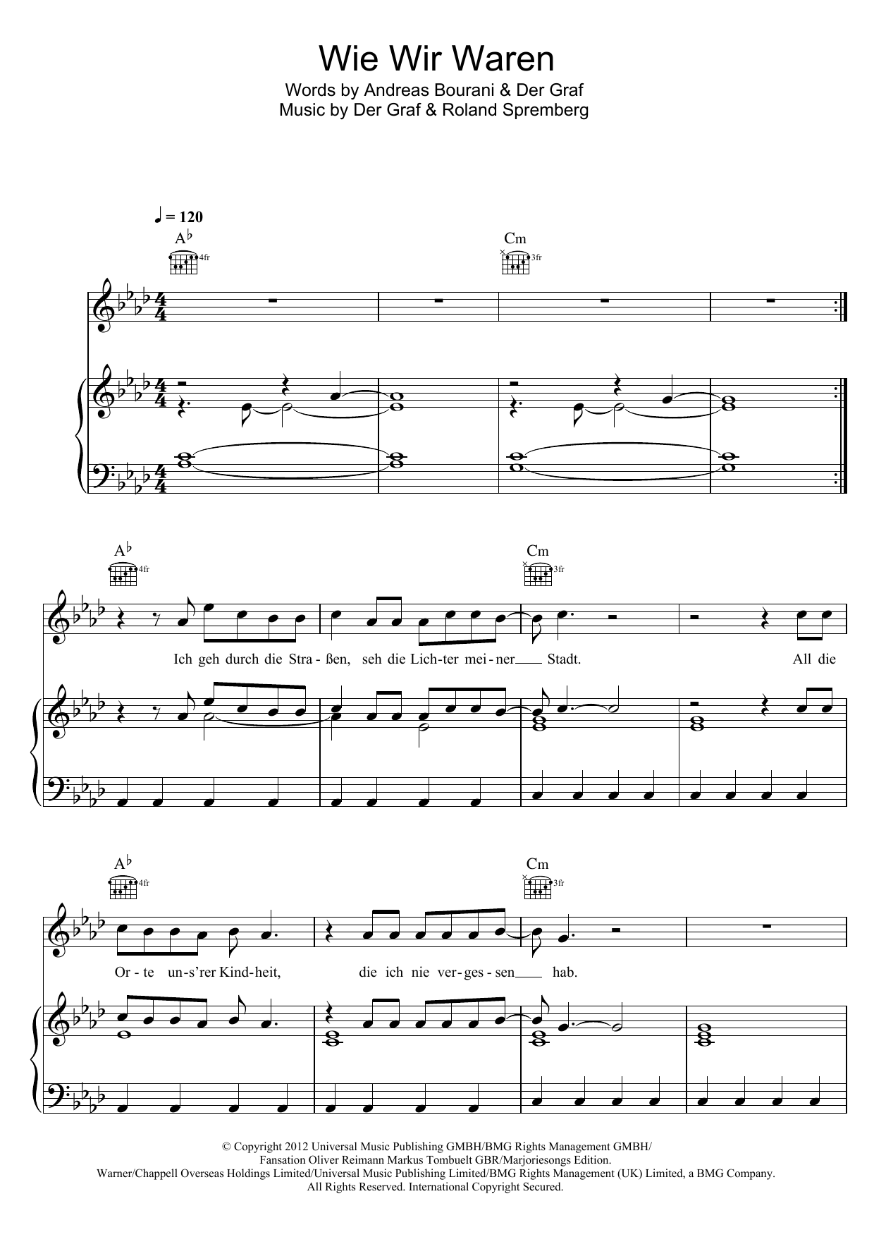 Unheilig Wie Wir Waren sheet music notes and chords arranged for Piano, Vocal & Guitar Chords