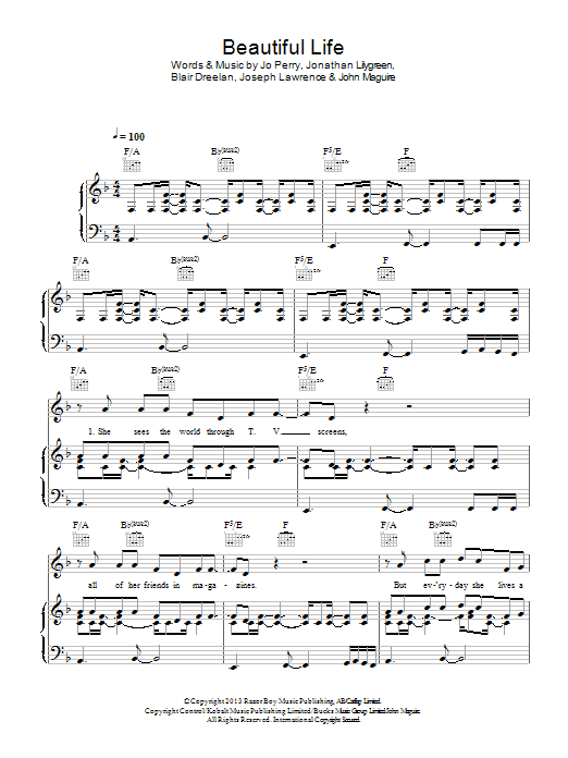 Union J Beautiful Life sheet music notes and chords arranged for Piano, Vocal & Guitar Chords
