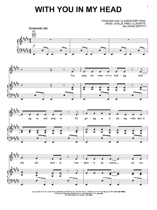Unkle featuring The Black Angels With You In My Head sheet music notes and chords arranged for Piano, Vocal & Guitar Chords (Right-Hand Melody)