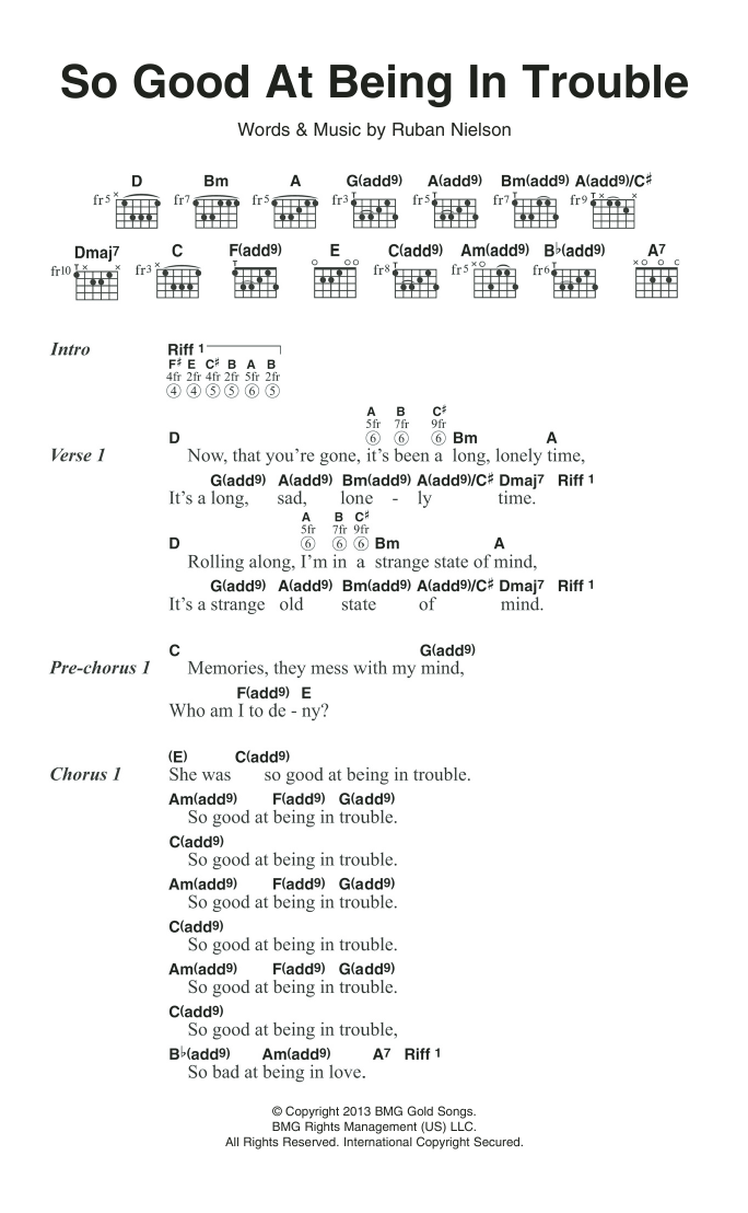 Unknown Mortal Orchestra So Good At Being In Trouble sheet music notes and chords arranged for Guitar Chords/Lyrics