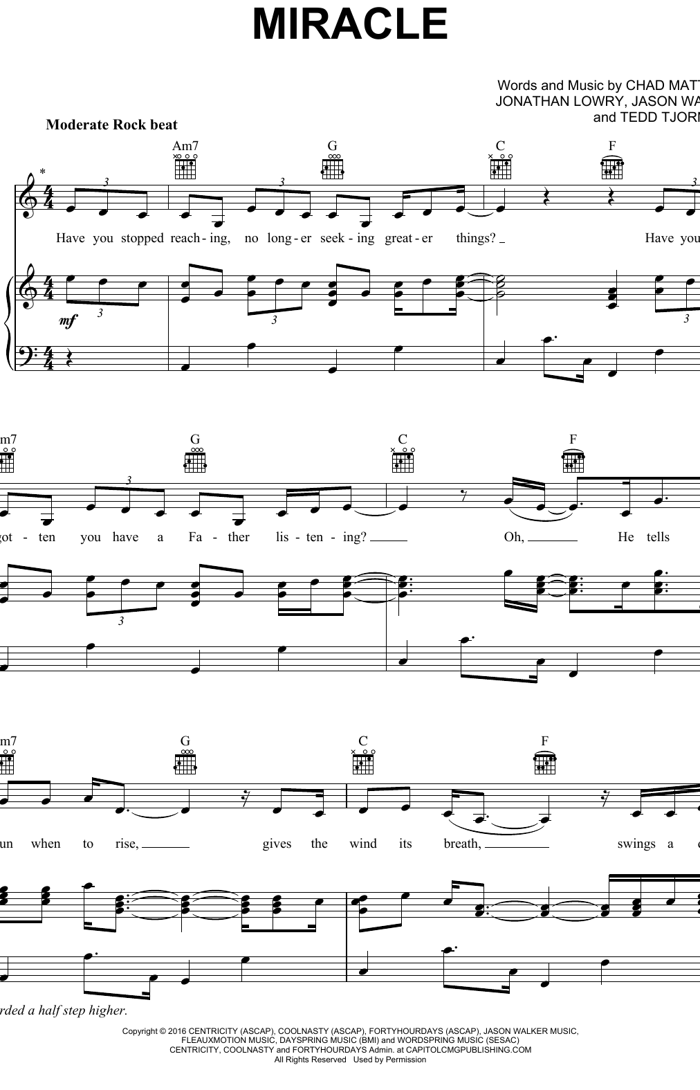 Unspoken Miracle sheet music notes and chords arranged for Piano, Vocal & Guitar Chords (Right-Hand Melody)