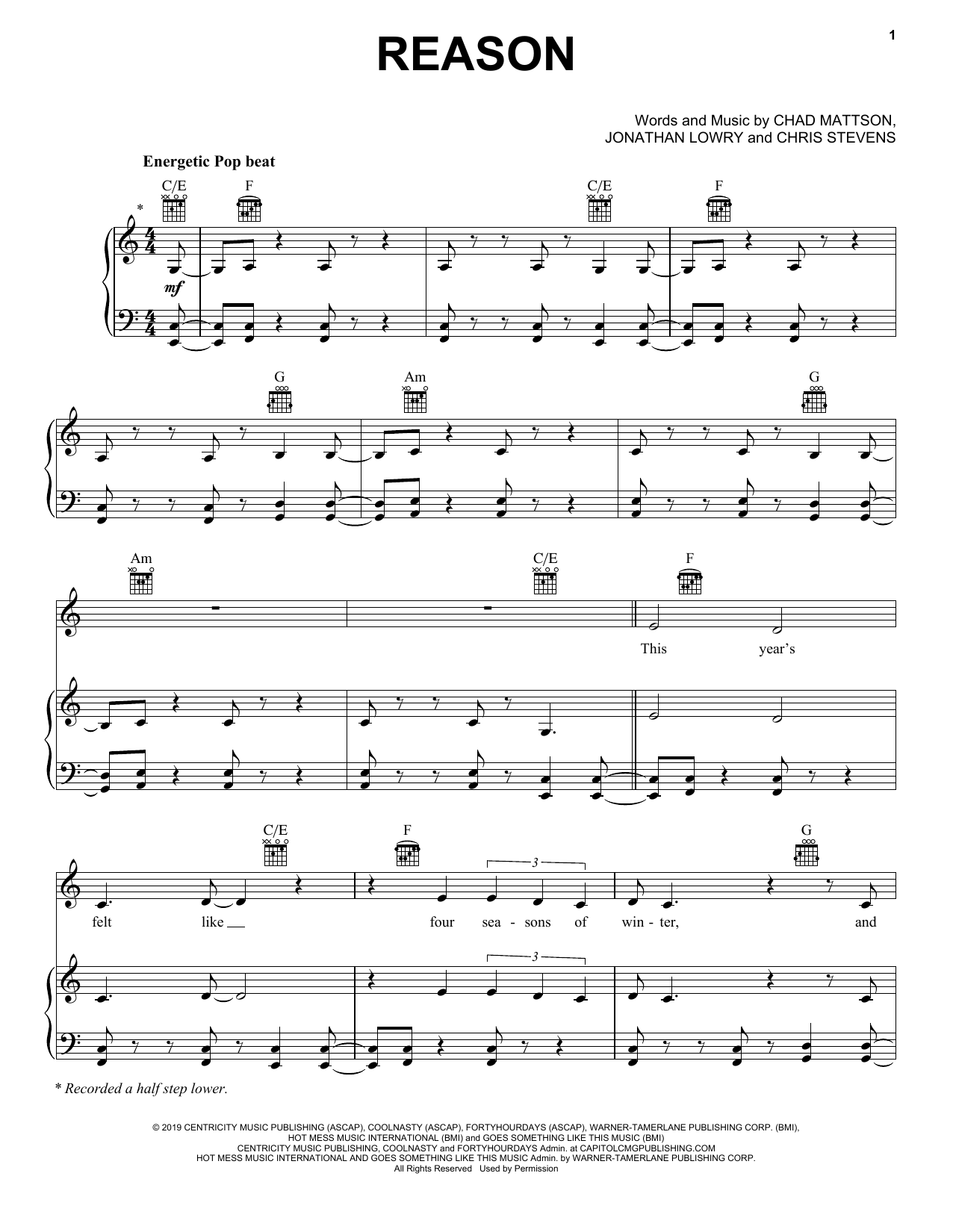 Unspoken Reason sheet music notes and chords arranged for Piano, Vocal & Guitar Chords (Right-Hand Melody)