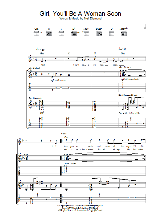 Urge Overkill Girl, You'll Be A Woman Soon sheet music notes and chords arranged for Guitar Tab