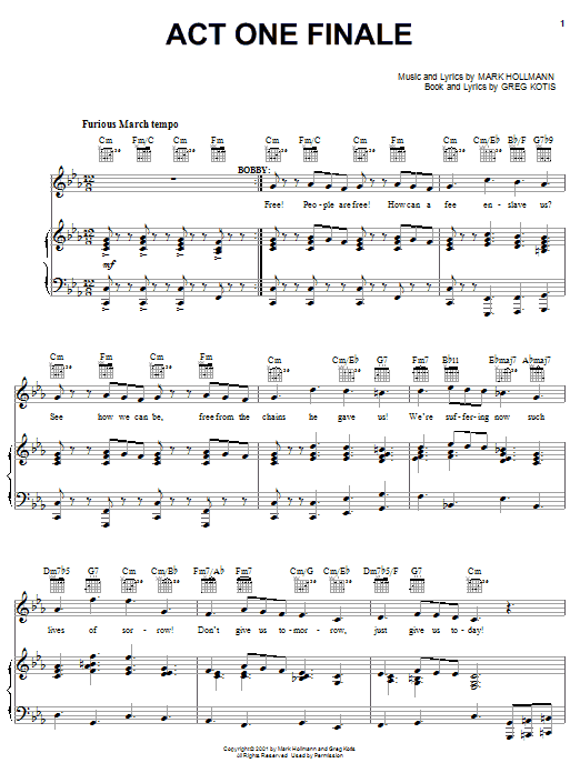 Urinetown (Musical) Act One Finale sheet music notes and chords arranged for Piano, Vocal & Guitar Chords (Right-Hand Melody)