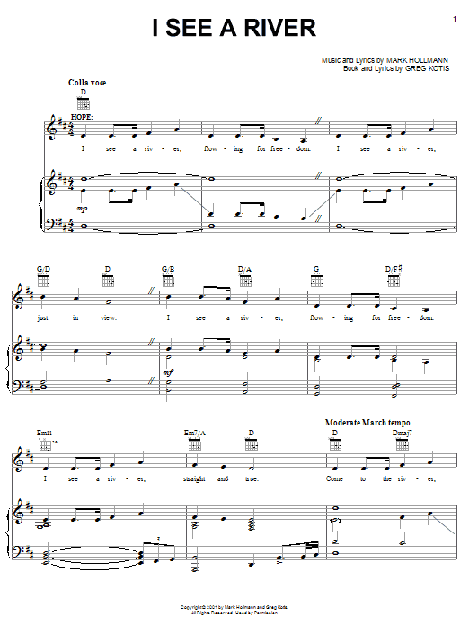 Urinetown (Musical) I See A River sheet music notes and chords arranged for Piano, Vocal & Guitar Chords (Right-Hand Melody)