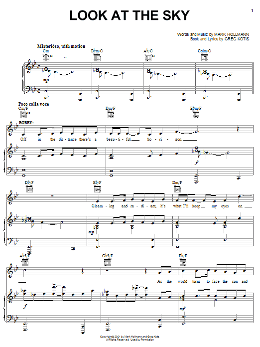 Urinetown (Musical) Look At The Sky sheet music notes and chords arranged for Piano, Vocal & Guitar Chords (Right-Hand Melody)