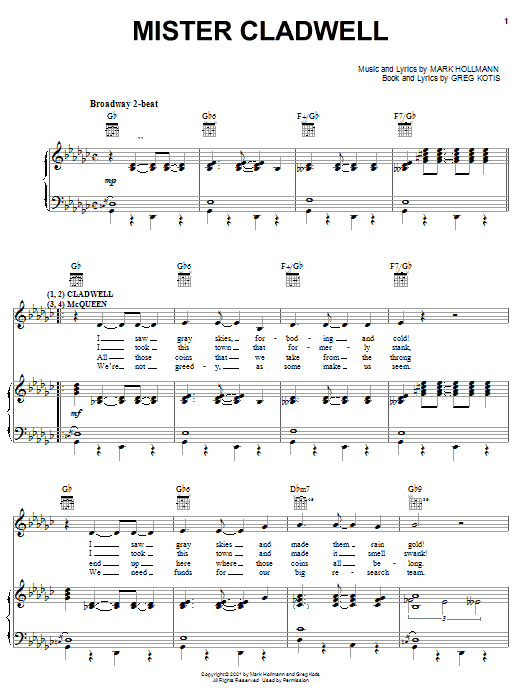 Urinetown (Musical) Mister Cladwell sheet music notes and chords arranged for Piano, Vocal & Guitar Chords (Right-Hand Melody)