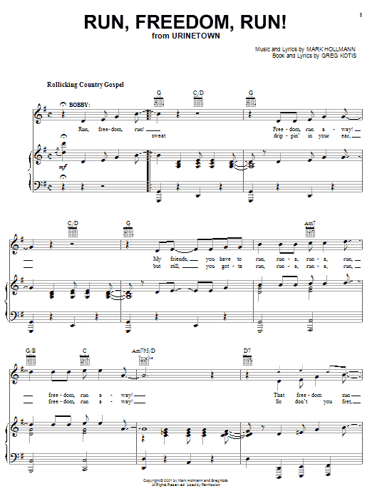 Urinetown (Musical) Run, Freedom, Run! sheet music notes and chords arranged for Lead Sheet / Fake Book