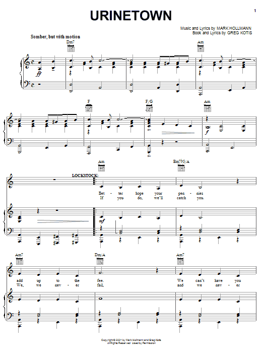Urinetown (Musical) Urinetown sheet music notes and chords arranged for Piano, Vocal & Guitar Chords (Right-Hand Melody)