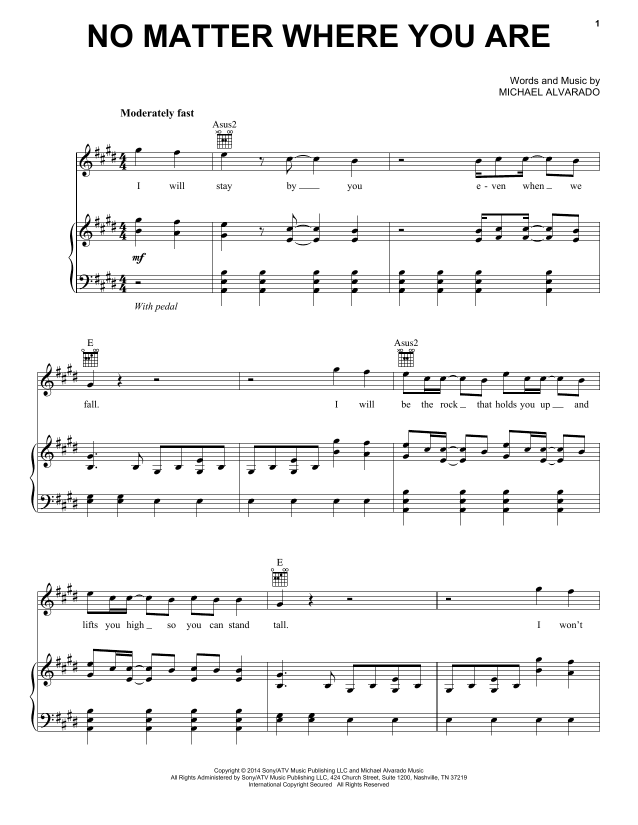 Us The Duo No Matter Where You Are sheet music notes and chords arranged for Piano, Vocal & Guitar Chords (Right-Hand Melody)
