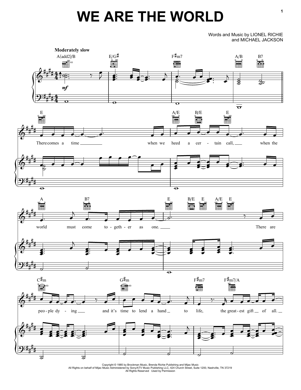USA For Africa We Are The World sheet music notes and chords arranged for Real Book – Melody, Lyrics & Chords