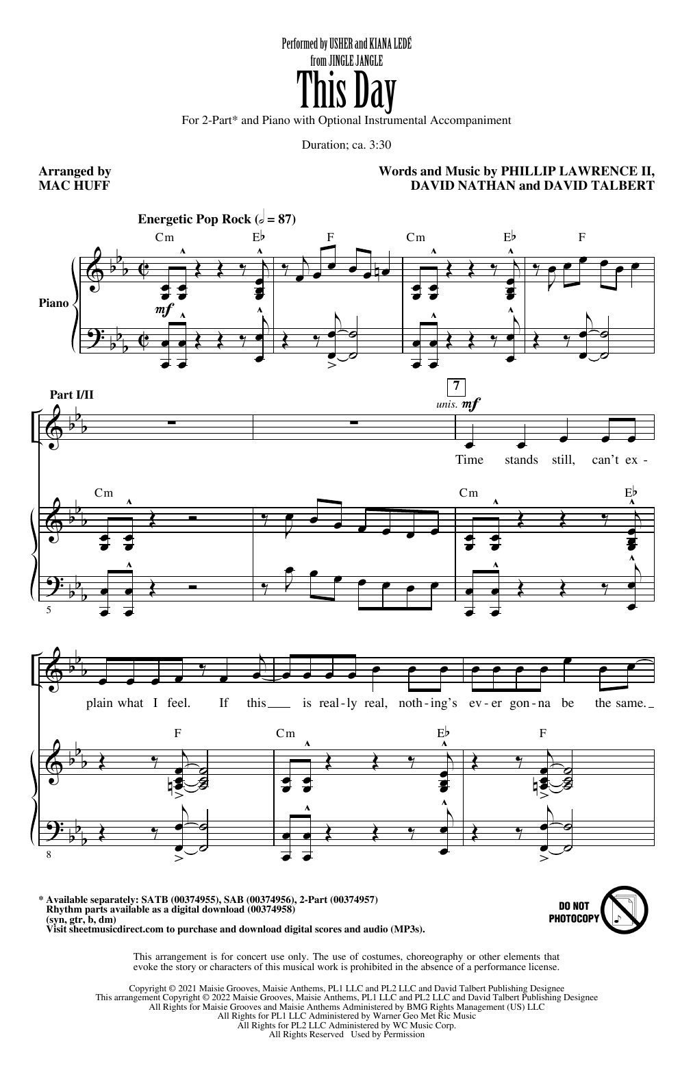 Usher and Kiana Ledé This Day (from Jingle Jangle) (arr. Mac Huff) sheet music notes and chords arranged for 2-Part Choir