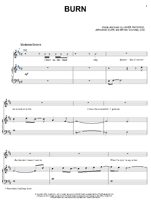 Usher Burn sheet music notes and chords arranged for Piano, Vocal & Guitar Chords (Right-Hand Melody)