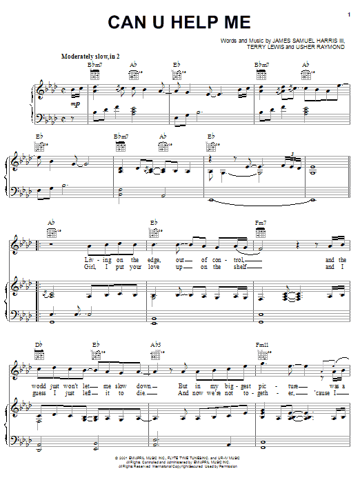 Usher Can U Help Me sheet music notes and chords arranged for Piano, Vocal & Guitar Chords (Right-Hand Melody)