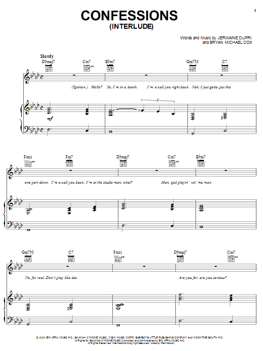 Usher Confessions (Interlude) sheet music notes and chords arranged for Piano, Vocal & Guitar Chords (Right-Hand Melody)
