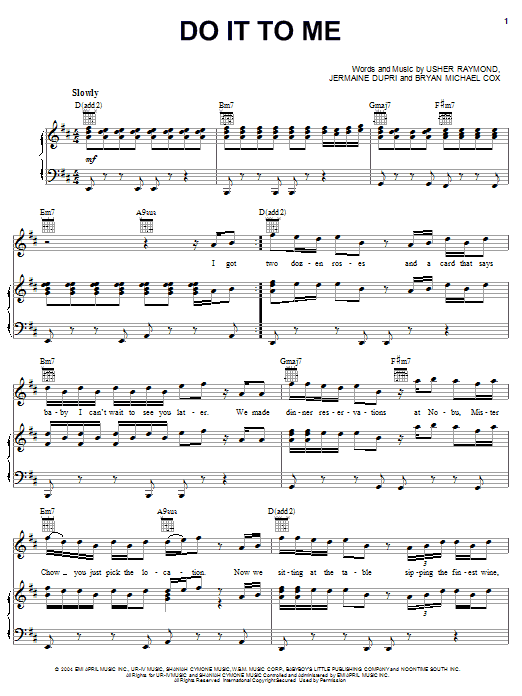Usher Do It To Me sheet music notes and chords arranged for Piano, Vocal & Guitar Chords (Right-Hand Melody)
