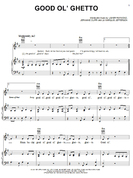 Usher Good Ol' Ghetto sheet music notes and chords arranged for Piano, Vocal & Guitar Chords (Right-Hand Melody)
