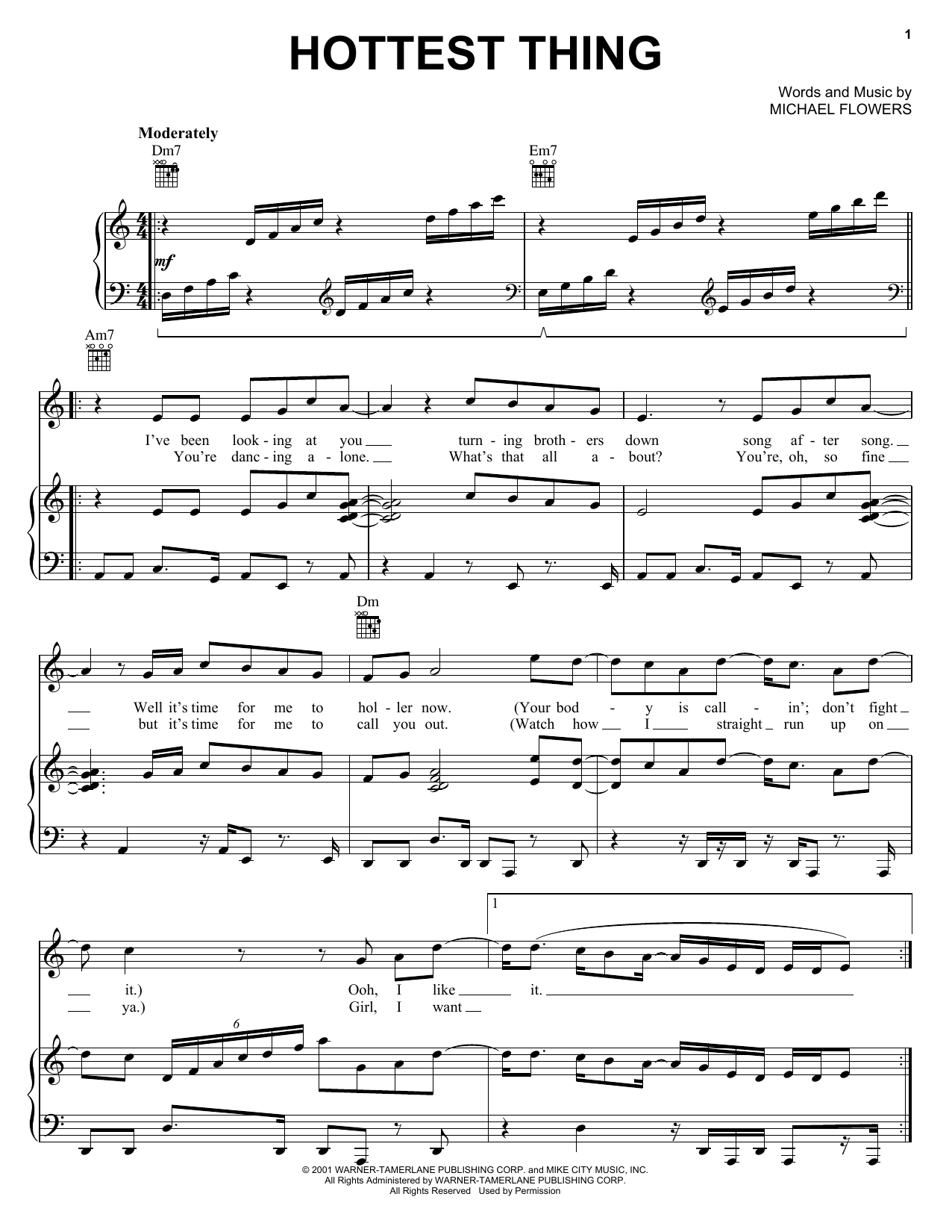 Usher Hottest Thing sheet music notes and chords arranged for Piano, Vocal & Guitar Chords (Right-Hand Melody)