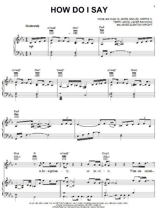 Usher How Do I Say sheet music notes and chords arranged for Piano, Vocal & Guitar Chords (Right-Hand Melody)