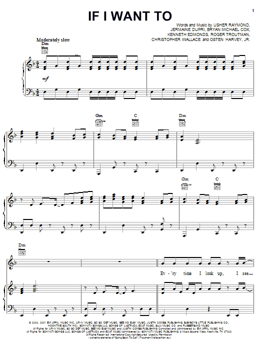 Usher If I Want To sheet music notes and chords arranged for Piano, Vocal & Guitar Chords (Right-Hand Melody)