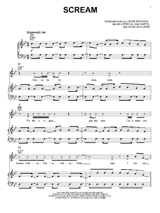Usher Scream sheet music notes and chords arranged for Piano, Vocal & Guitar Chords (Right-Hand Melody)